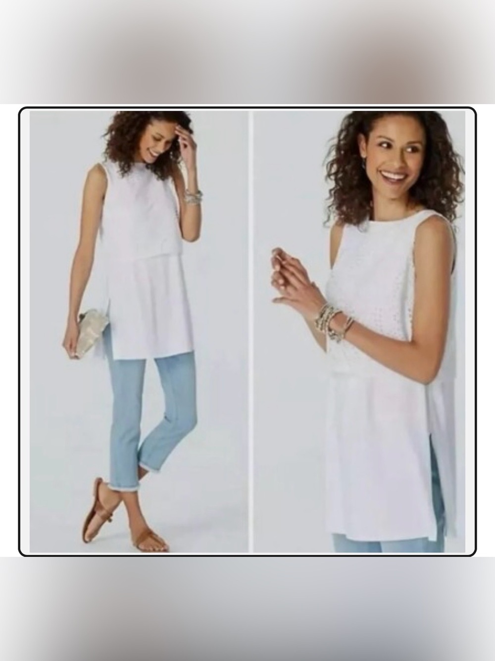 J. Jill White Sleeveless Top Tunic Layered Eyelet Overlay XS NEW